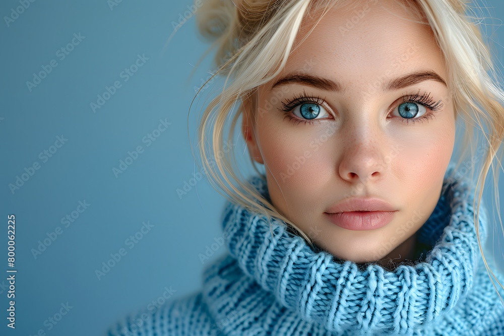 Serene Blue-eyed Woman in Cozy Knitted Sweater Serene Blue-eyed Woman in Cozy Knitted Sweater