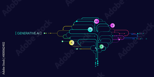 Illustration of abstract stream. Artificial intelligence. Big data, technology, AI, data transfer, data flow, large language model, generative AI