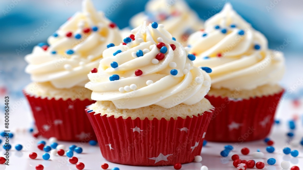 Patriotic 4th of july cupcakes and desserts in festive red, white, and blue decorations Patriotic 4th of july cupcakes and desserts in festive red, white, and blue decorations