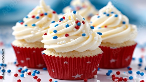 Patriotic 4th of july cupcakes and desserts in festive red, white, and blue decorations © Andrei