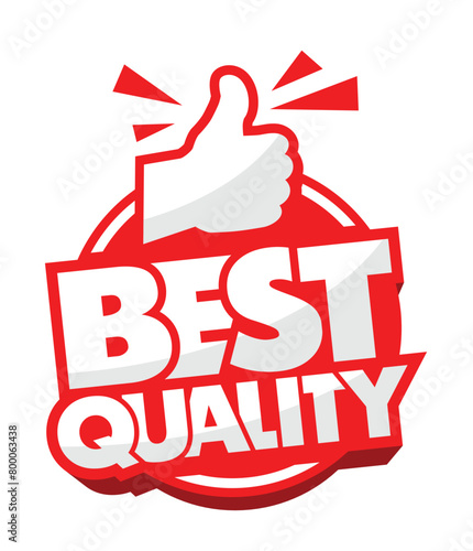 Best quality round sticker with thumb up. Vector on transparent background