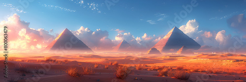 A Breathtaking Long Shot of the Iconic Pyramids, Luminous rays around the Egyptian pyramids signals 