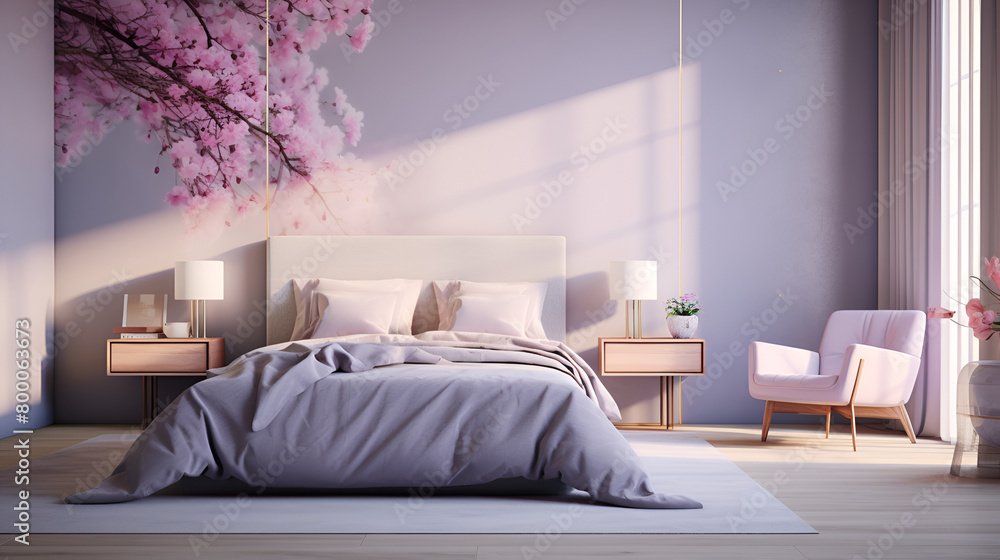 A bedroom with pink bedding Modern bedroom with spring flowers,A bedroom with pink bedding. Modern bedroom with spring flowers, Girl bedroom design in pink
