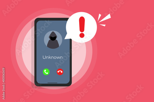 Smartphone call from unknown or stranger number. Scam, Fraud, and phishing on a mobile phone. Beware of the criminal. 