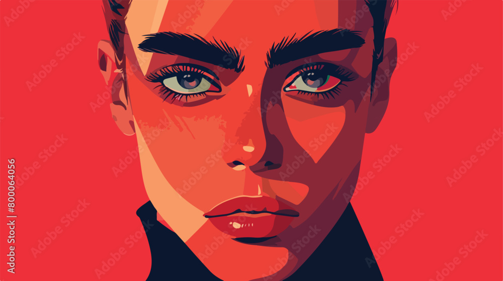 Fashionable young guy with unusual eyebrows on color