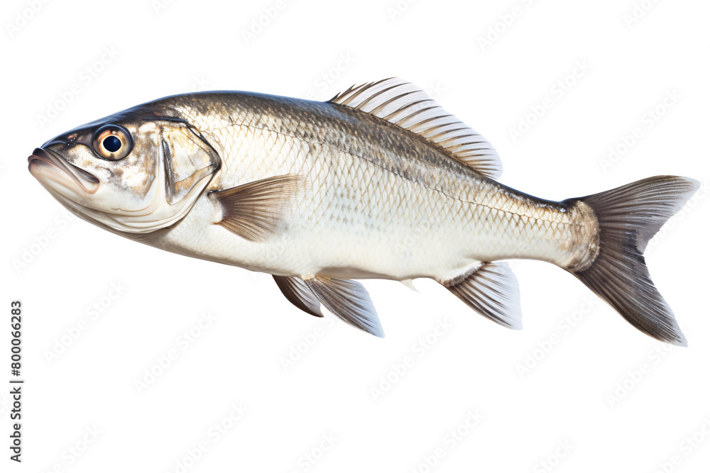 a silver fish with a white background