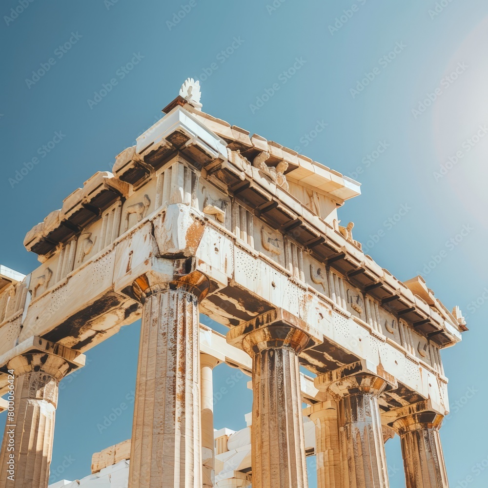 Close-up view of the Acropolis of Athens, historical Greek architecture