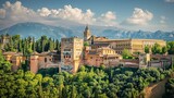 High-angle view of the Alhambra, Moorish architecture, historical site