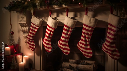  Christmas stockings hanging on a fireplace, ready to be filled with gifts