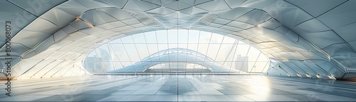 futuristic airport  terminal corridor modern architecture innovative design  natural light  skylights  futuristic design  transportation hub  sleek corridor  airport interior  contemporary design.