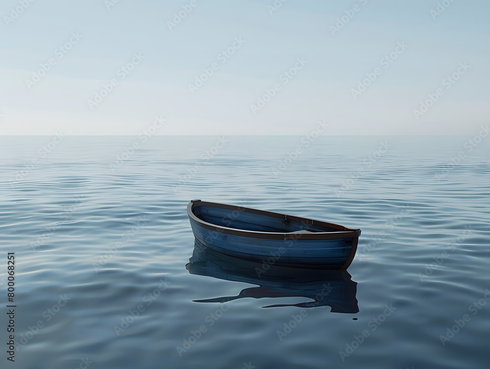 Naklejka premium A wooden boat floating in the middle of the sea, from the concept of the depressed feelings of patients with depression.