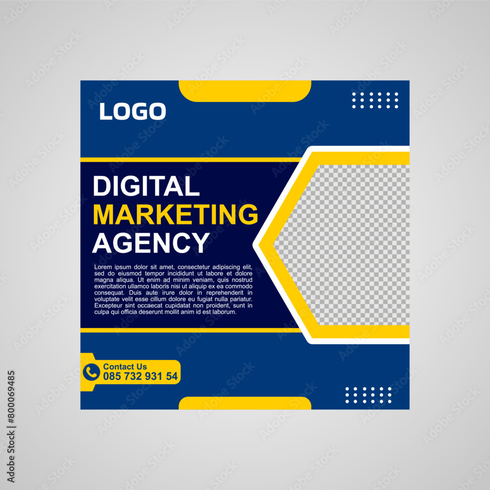 social media post template design in blue and yellow for company promotion. social media post template design in blue and yellow for company promotion.