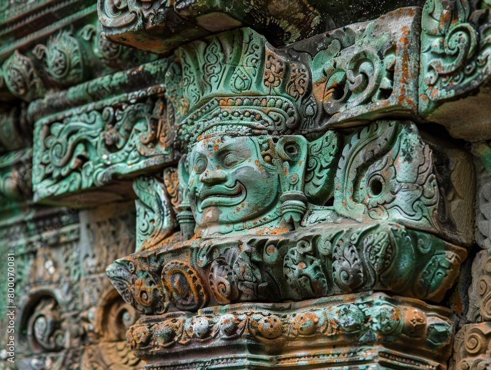 Close-up view of the Angkor Wat temple, ancient Cambodian architecture