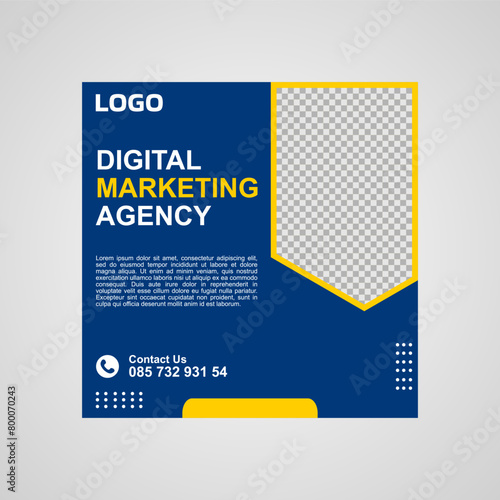 social media post template design in blue and yellow for company promotion.