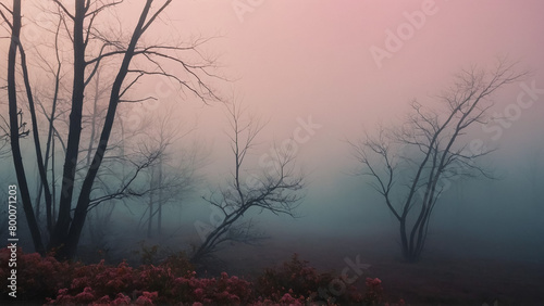 autumn forest in the morning in the fog 