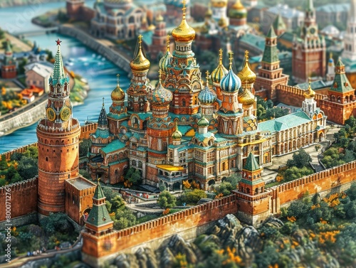 High-magnification view of the Kremlin's intricate structures, Russian fortress