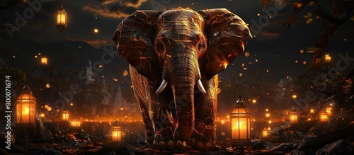Elephant with lanterns forest