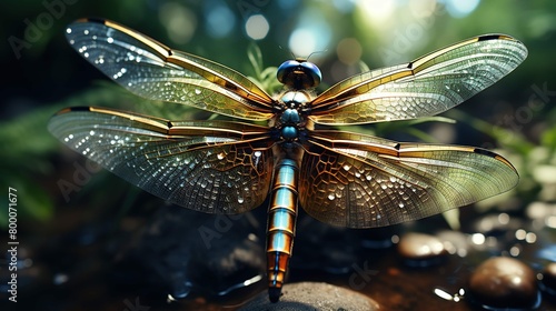 Dragonfly dark with golden lights © Arooba