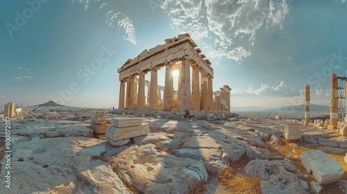 Panoramic view of the Parthenon, iconic Greek temple