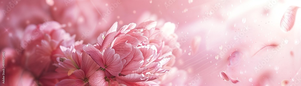 Close up of a pink flower with water droplets on it, with soft pink colors, pink petals