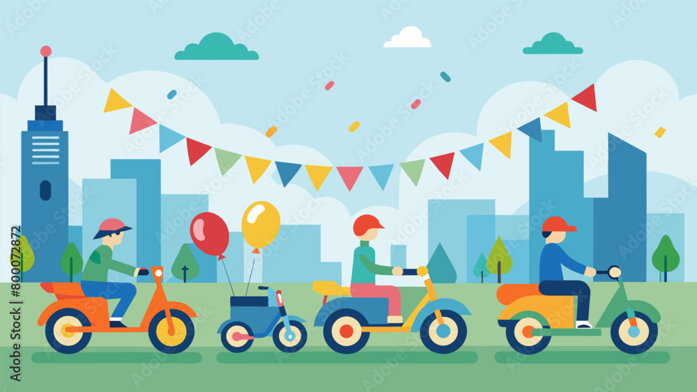 TwoWheeled Parade The streets become a moving parade of patriotic bikes adorned with flags streamers and balloons spreading joy and pride throughout. Vector illustration TwoWheeled Parade The streets become a moving parade of patriotic bikes adorned with flags streamers and balloons spreading joy and pride throughout. Vector illustration