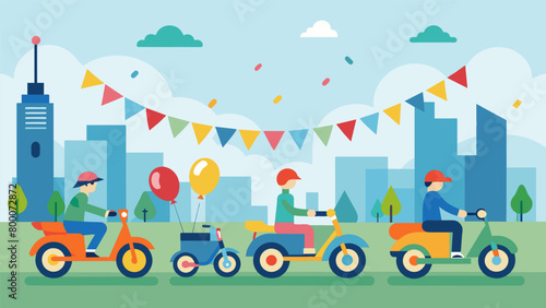 TwoWheeled Parade The streets become a moving parade of patriotic bikes adorned with flags streamers and balloons spreading joy and pride throughout. Vector illustration