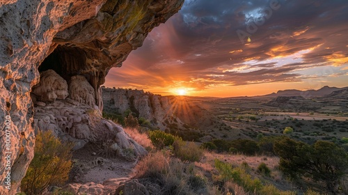 Sunset over the Cueva de las Manos, ancient rock art
