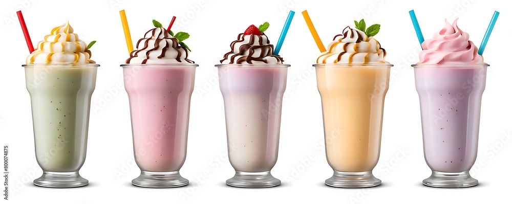 Milkshake Smoothie in cup on White background cutout. Many assorted different flavour Mockup template for artwork design Milkshake Smoothie in cup on White background cutout. Many assorted different flavour Mockup template for artwork design