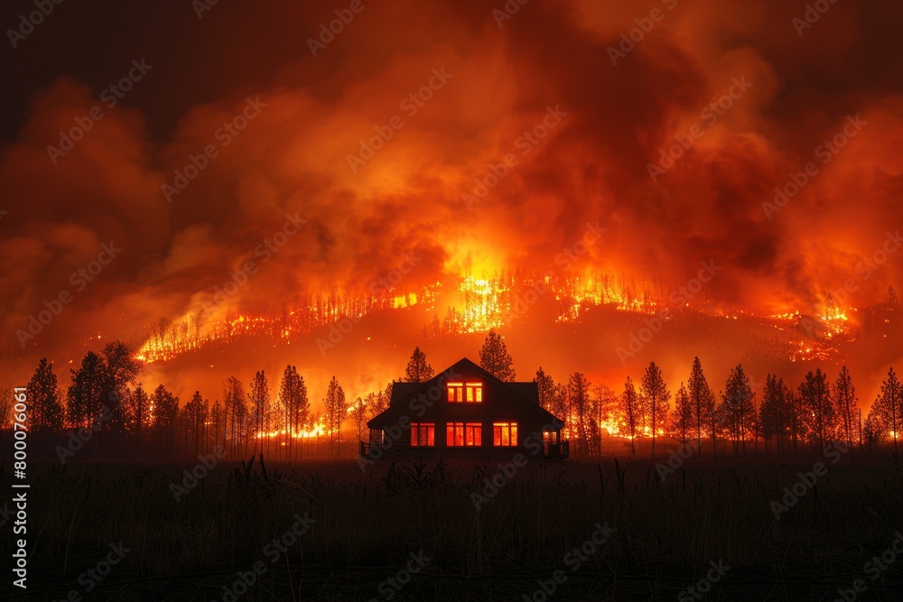 Devastating scene: home consumed by forest inferno Devastating scene: home consumed by forest inferno