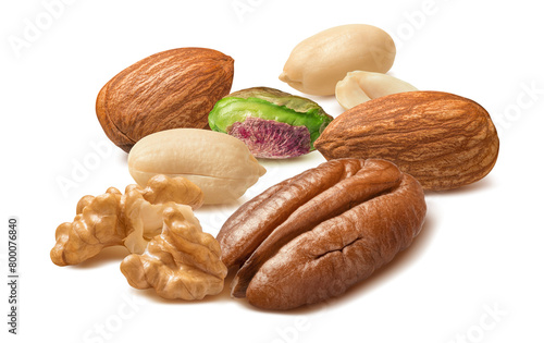 Peanut, pistachio, almond, walnut and cashew nuts isolated on white background © kovaleva_ka