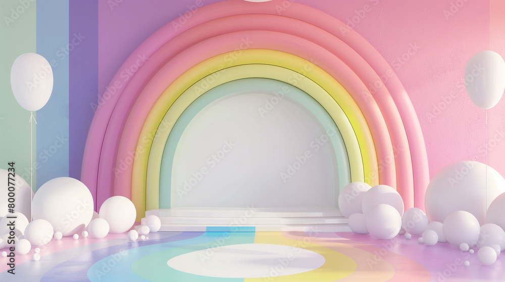 3d rendering of colorful rainbow background wall with birthday party decoration, rainbow colors, empty wall mock up, birthday invitation, greeting card
3d rendering of colorful rainbow background wall with birthday party decoration, rainbow colors, empty wall mock up, birthday invitation, greeting card