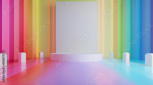 3d rendering of colorful rainbow background wall with birthday party decoration, rainbow colors, empty wall mock up, birthday invitation, greeting card 