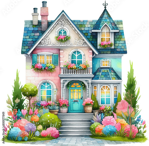 Watercolor house colorful painting clipart png