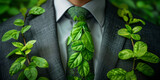 Eco-friendly business concept with a suit made of green leaves