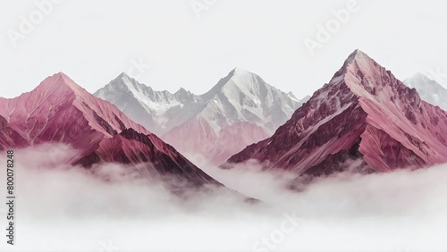 snowy pink mountains in mist isolated on transparent background photo