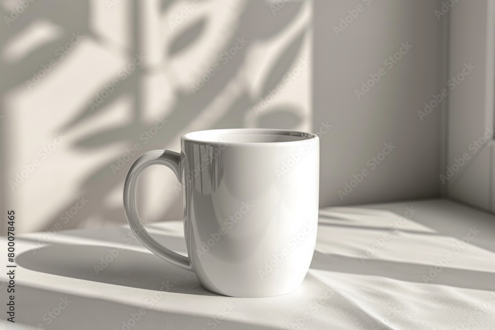 White Blank Mug Mockup in Photographic Scene created with Generative AI White Blank Mug Mockup in Photographic Scene created with Generative AI