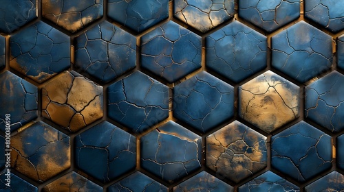 Rustic Charm  Textured Hexagonal Tiles with Gold Accents