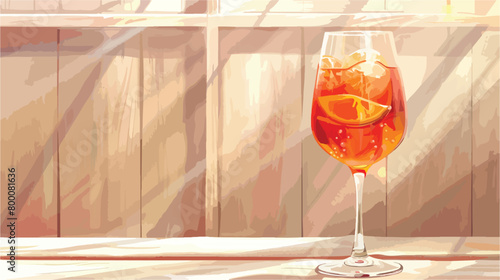 Glass of Aperol spritz cocktail on light wooden background
