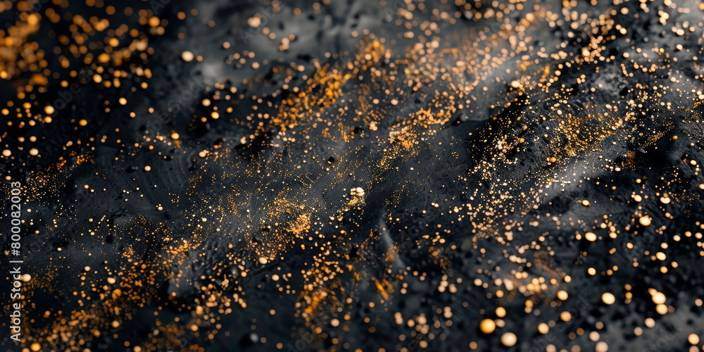 Abstract background with metallic paint splatters on a dark background, high contrast. Abstract background with metallic paint splatters on a dark background, high contrast.