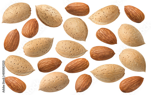 Peeled and whole almond nuts set isolated on white background © kovaleva_ka