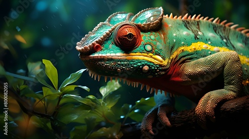 A chameleon sitting on a branch photo