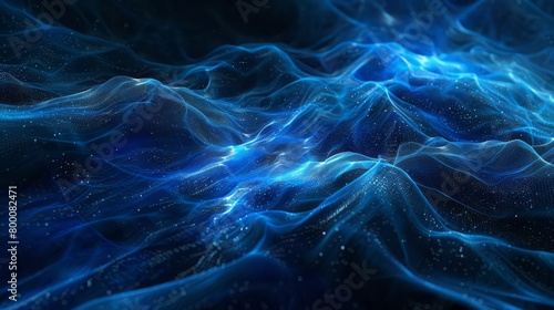 Dynamic Blue Particle Waves in Digital Space.