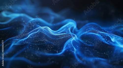 Dynamic Blue Particle Waves in Digital Space.