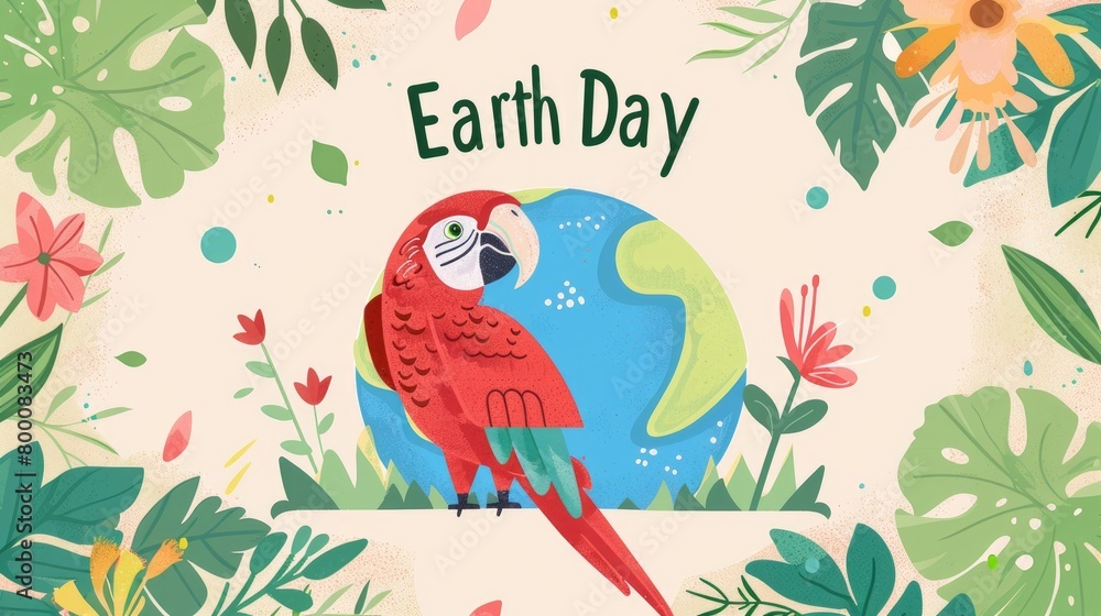 Fototapeta premium Earth Day themed illustration featuring birds and floral elements