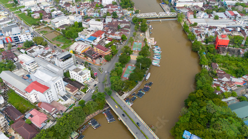 View of the city of Banjarmasin, South Kalimantan from a drone during the day photo