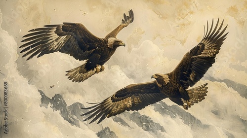 Two eagles are fighting in the sky photo