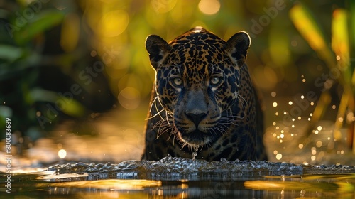 Black jaguar in a South American wetland