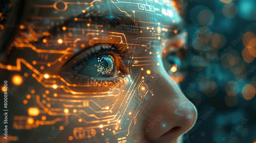 A digital human face made with streaks of light, illustrating futuristic technology and artificial intelligence A digital human face made with streaks of light, illustrating futuristic technology and artificial intelligence