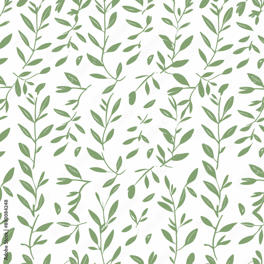 a pattern of green leaves on a white background