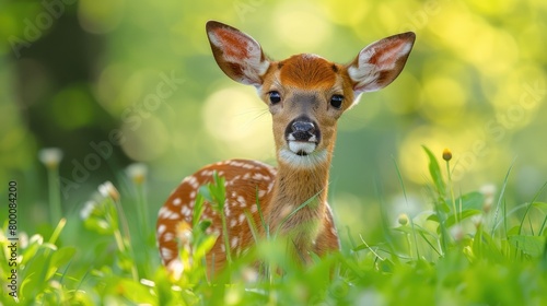 Fawn lying in sunlit grass © Lubos Chlubny